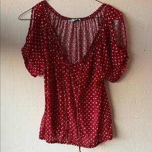 Maurices Red Polka Dot Blouse